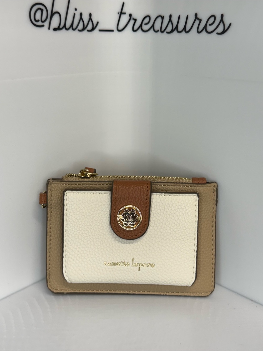 Nanette Lepore Cream, Tan and Brown Compact Leather Card Wallet